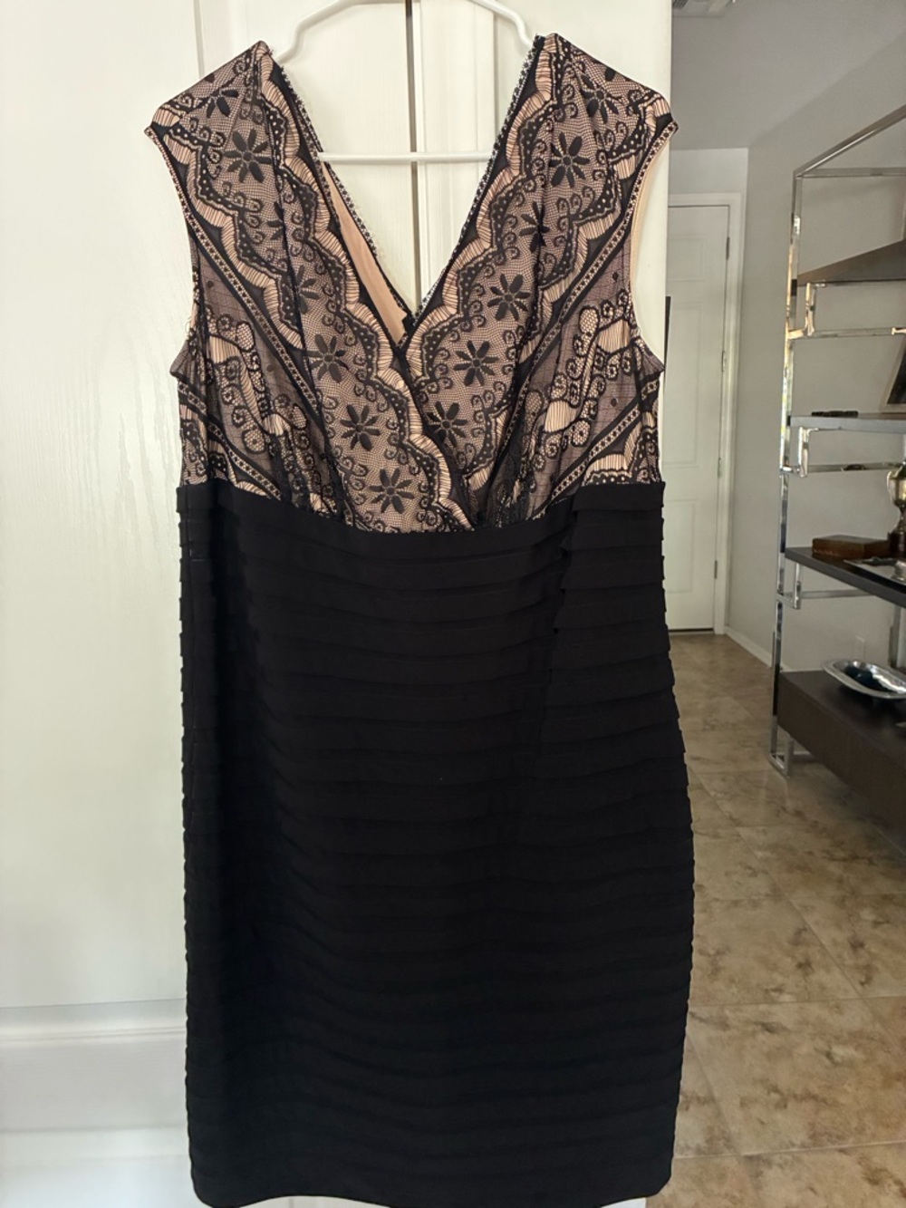 Signature Black and Blush Lace V-Neck Midi Dress
